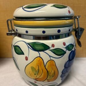 Vintage Capriware Ceramic Jar by Michaels Orchard with Fruit Design canister